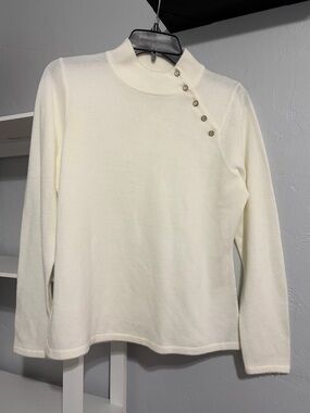 Designers Originals Cream Mock Neck Button-Detail Sweater